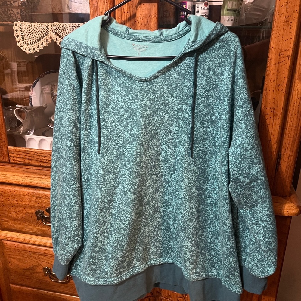 Athleta Women's Hooded Pullover Sweatshirt - Teal Marled